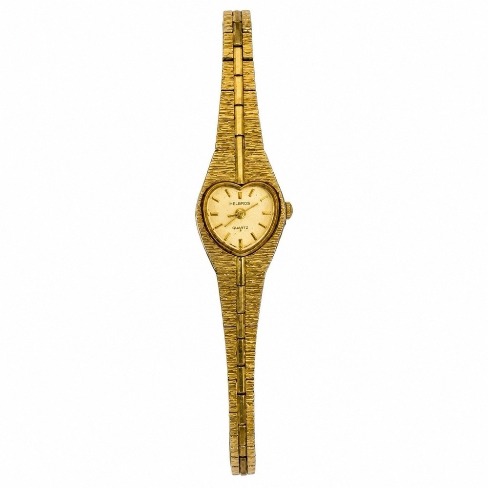 Vintage Helbros Heart Dial Gold Tone Women's Quartz Wristwatch Parts Repair